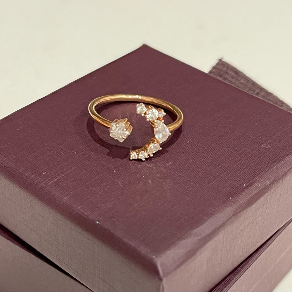 Swarovski moon and star rose gold ring